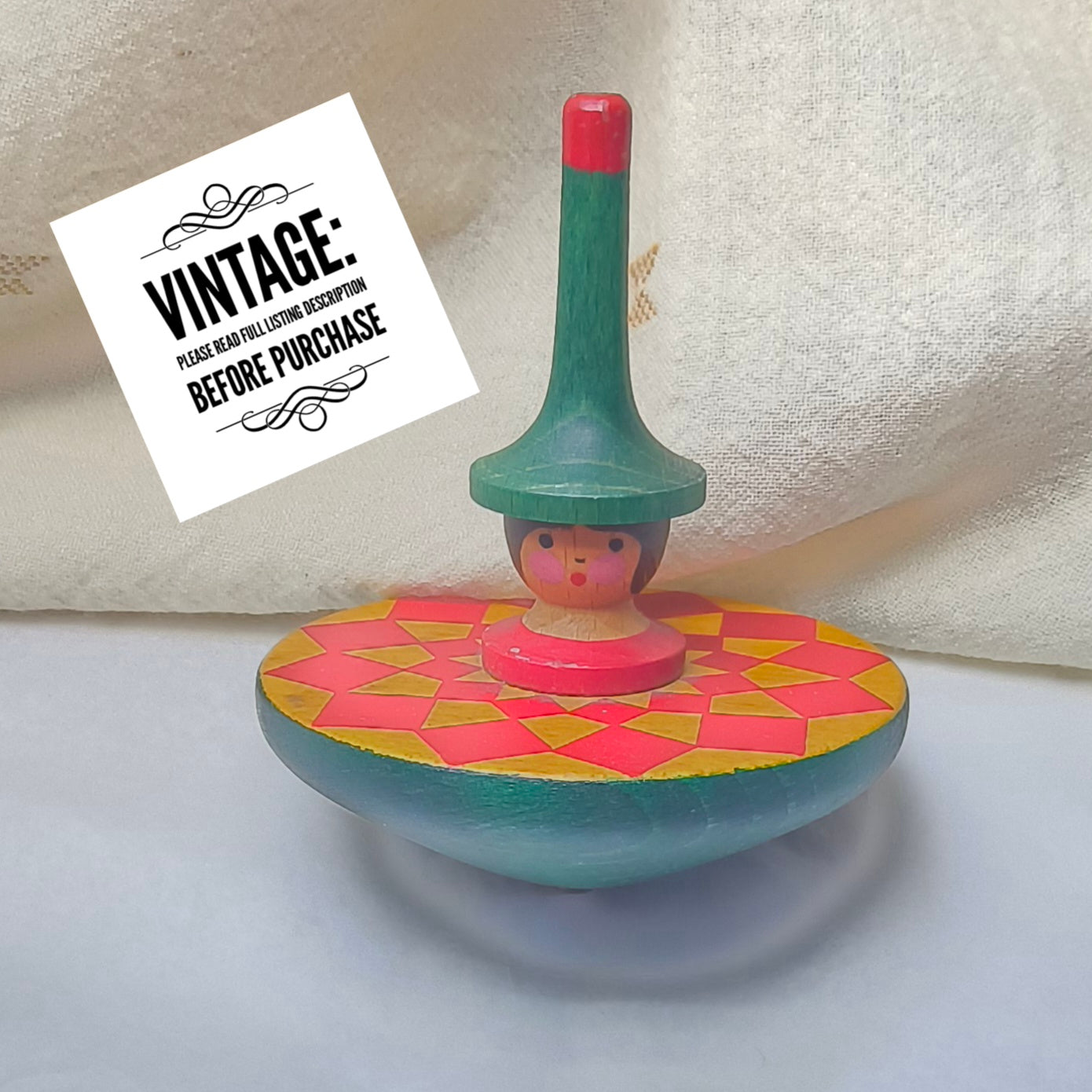 Vintage German Breitschwerdt Holzspielzeug Wooden Spinning Top, Wood Child's Toy