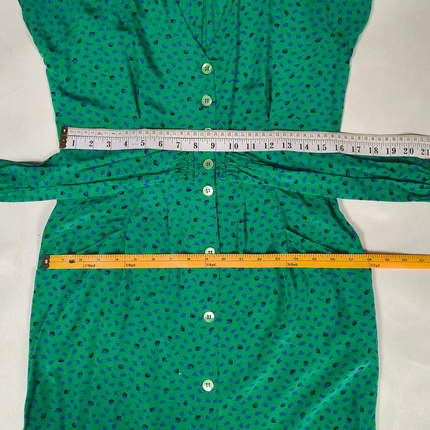 Vintage Robert Haik Green Print Silk Dress, Size 8