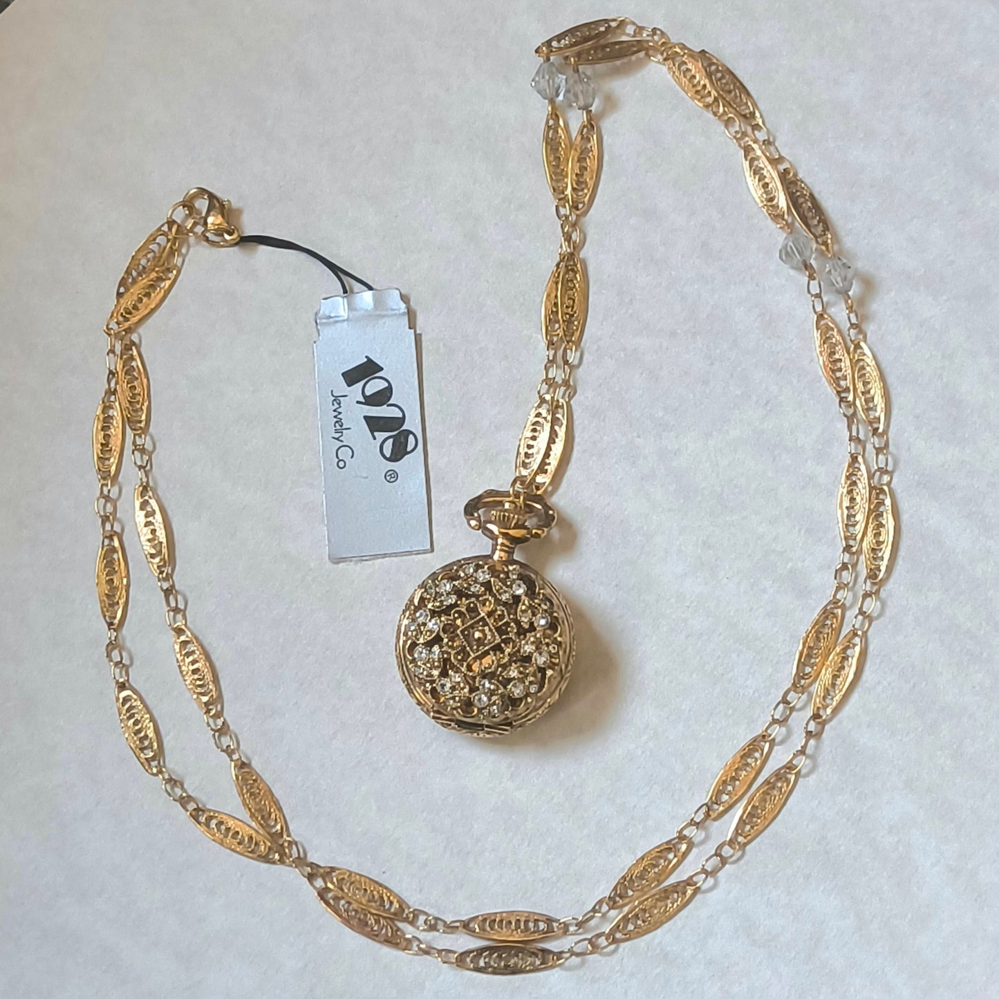Pocket Watch Style Necklace, 1928 Brand, Quartz Battery Operated Watch