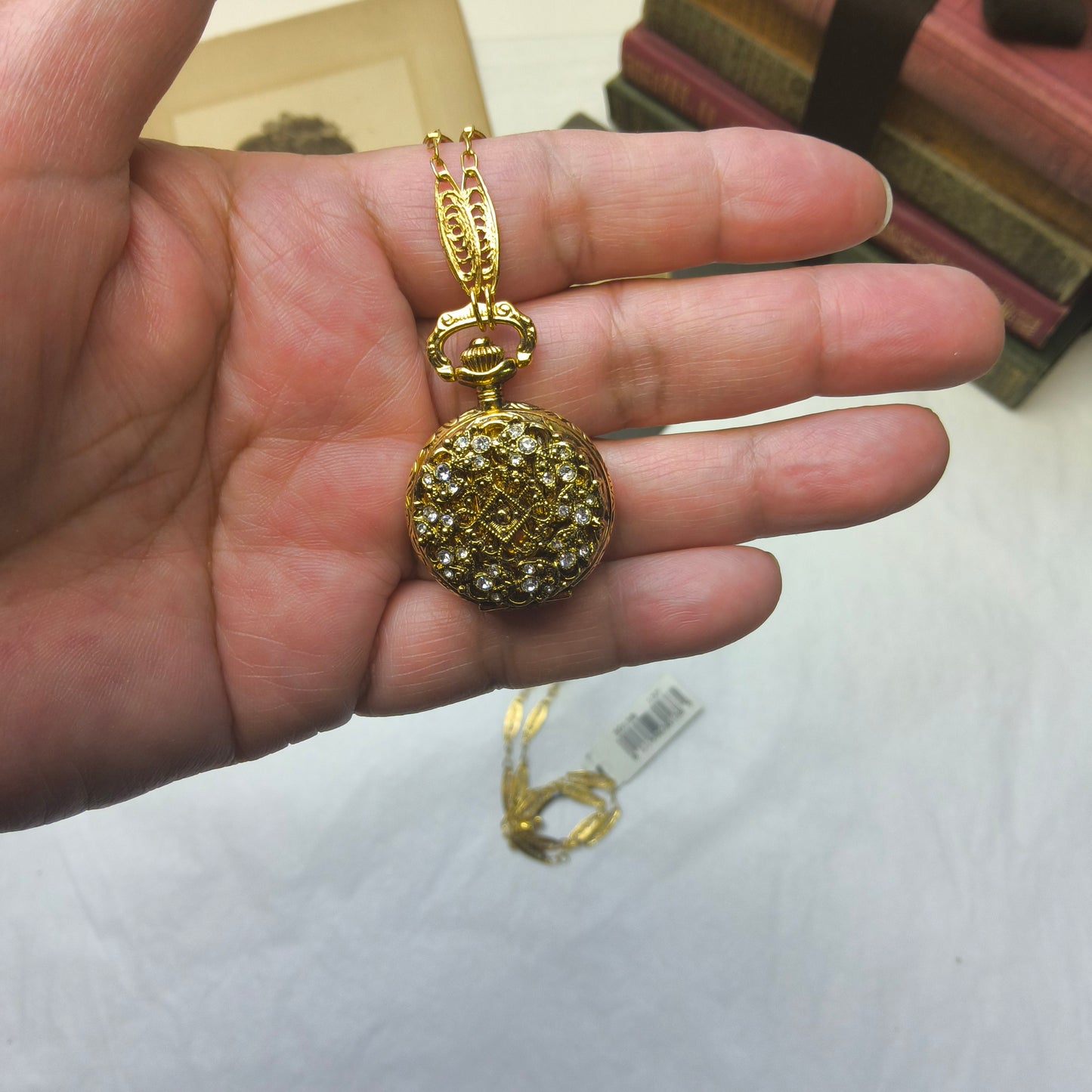 Pocket Watch Style Necklace, 1928 Brand, Quartz Battery Operated Watch